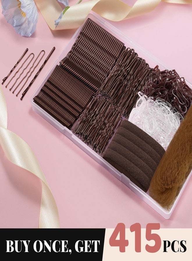 IKOCO 415pcs Bobby Pins Hair Pins Set, IKOCO 200pcs U Shaped Pins & Elastic Hair Ties for Women with Hair Net, Brown - Image 2